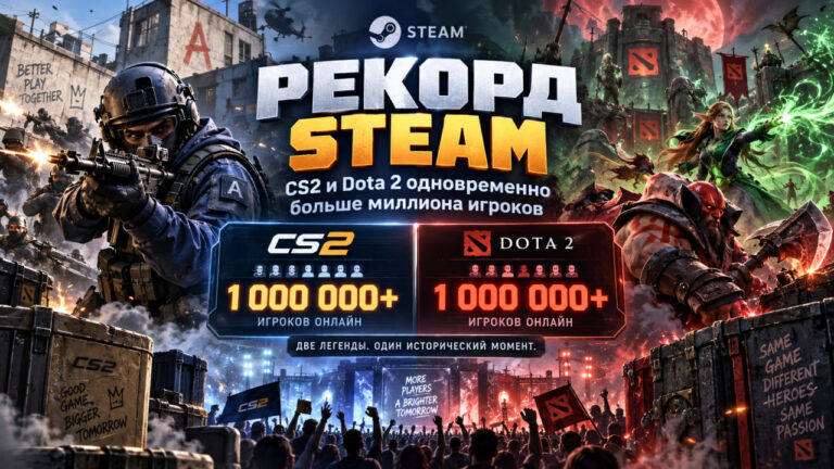 Рекорд Steam: CS2 и Dota 2 одновременно больше миллиона игроков